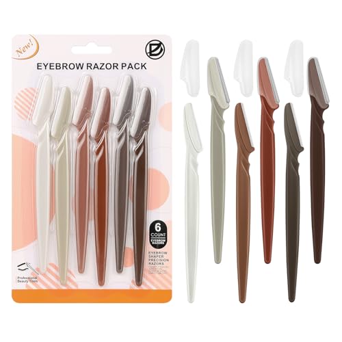 6 Pcs Face Razors for Women with Protective Caps - Eyebrow & Dermaplane Tool Set - Neutral Pack of 6