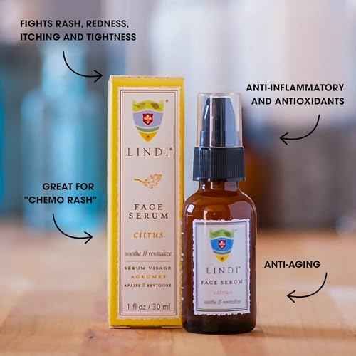 LINDI SKIN Face Serum Citrus - Ultimate Moisture and Comfort To Restore Your Skin Immediately - Reduce Facial Rash, Redness, and Itching - Relieves Uncomfortable Effects of Chemo Rash (1 fl oz)