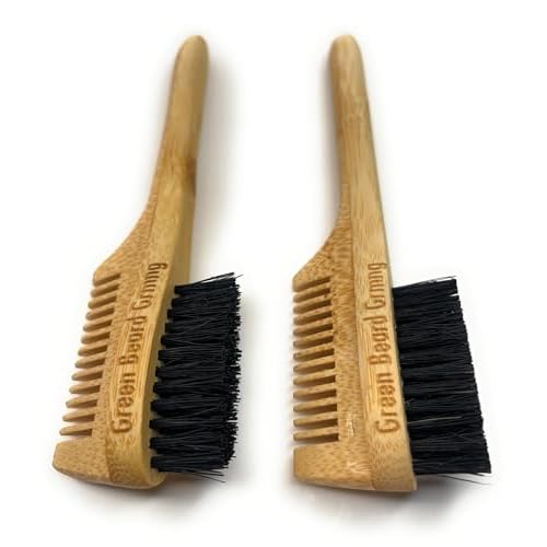 2-in-1 Sapling Split-leaf Mustache Brush & Comb (2-Pack) from Green Beard Grmng - Boar Bristle & Bamboo