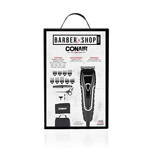 Conair Barber Hair Clippers, Barbershop Series No-Slip Grip 20-Piece Hair Cutting Kit