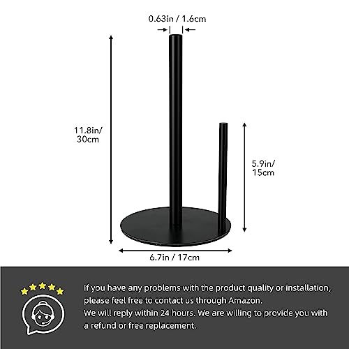 Paper Towel Holder Black Kitchen Roll Holder, Premium Stainless Steel Paper Towel Holder for Kitchen Roll Organize, Countertop Roll Dispenser with Weighted Base