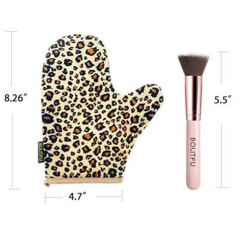 2 Pack Self Tanning Mitt Applicator Kit Set, Self Tanning Glove and Self Tanner Flat Top Brush, Tan Applicator for Sunless Self Tan (Leopard)