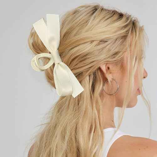 Sizobi Women's Hair Accessories: 4PCS Large Bow Claw Clips for Thick, Thin, Long or Curly Ponytails - Strong Hold, White & Black