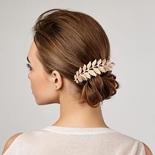 5-Piece Gold Leaf Hair Combs Rhinestone Wedding Hair Clips Set