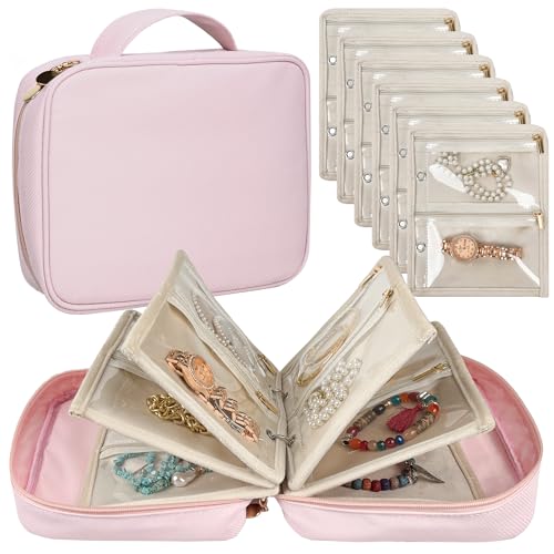 Travel Jewelry Organizer Case with 24 Pouches | Pink