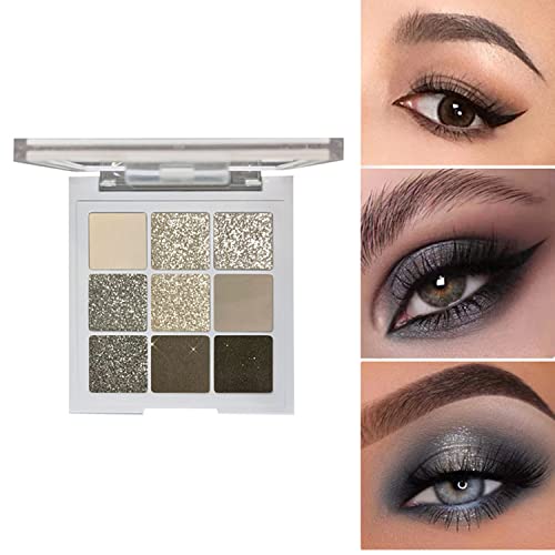 Black Grey 9-Color Eyeshadow Palette Waterproof Matte Glitter