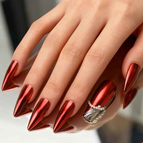 Chrome Nail Powder, Red Metallic Nail Powder Pigment Premium Mirror Effect Salon Nail Art Glitter Dust for Valentines Gel Polish Decoration Home DIY Nail Manicure Supplies