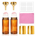 Rose Quartz Roller Bottle 1oz Amber Glass for Essential Oils - 2 Pack