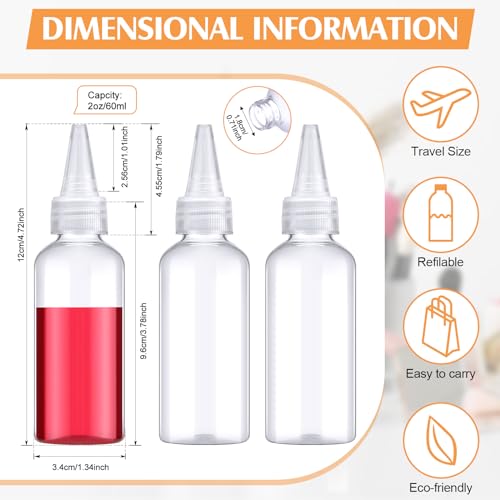 Eccliy 60 Pack 2 oz Boston Dispensing Squeeze Bottles Clear Plastic Oil Dropper Bottle Applicator Empty Refillable Bottles for Hair Color Liquids Oils Art Paint Kitchen Household