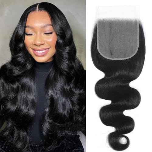 Body Wave 5x5 Lace Closure 12A Brazilian Virgin Remy Human Hair Closure for Women Hd Transparent Lace Free Part 100% Human Hair Natural Black 20 Inch