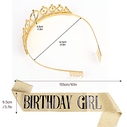 CIEHER Tiaras and Crowns for Women,Birthday Queen Sash & Rhinestone Tiara,Birthday Crown,Birthday Sash,Birthday Party Supplies Favors Gift (Gold 2)