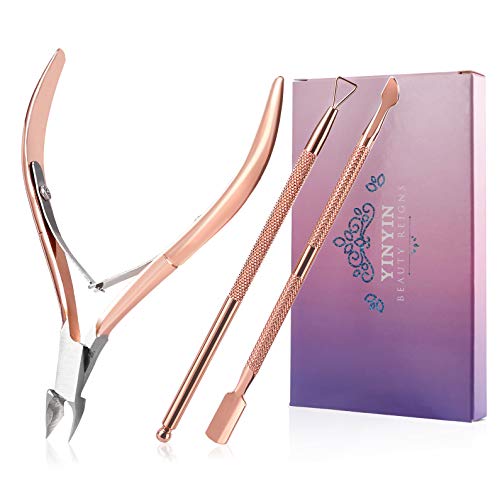 YINYIN 3-in-1 Cuticle Trimmer Set - Rose Gold Stainless Steel Tools