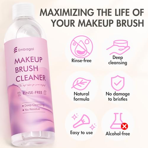 Makeup Brush Cleaner, Easily Remove Stubborn Makeup, Dirt & Impurities from Makeup Brushes, Rinse-Free & Quick Drying & Vegan & Cruelty-Free(250ml/8.45 fl oz)