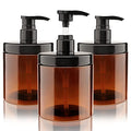 Pump Bottle Dispenser 3 Pcs 600ml/20oz Refillable Plastic Pump Bottles Wide Mouth Jar Style BPA Free Empty Pump Bottles Bathroom Shower Containers for Lotion Shampoo Conditioner (Brown)