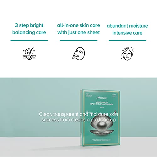 JMsolution Marine Luminous Pearl Deep Moisture 3 Step Skin Care Face Mask - Korean Skincare Facial Mask - boosting Brightening Moisturizing-10 Sheets for Dry Skin (Black Pearl)