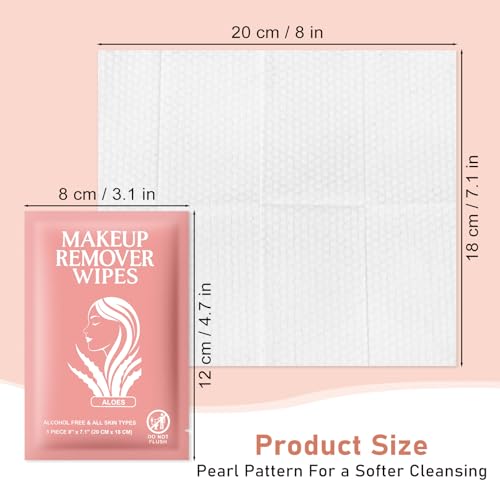 Makeup Remover Wipes Individually Wrapped Facial Cleansing Towelettes Bulk, Disposable Cleanser Makeup Removal Cloths Pad for Oil Dirt Skin Care Removing Mascara Lipstick Travel Hotel Aloes (100 Pack)