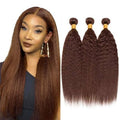 #4 Brown Yaki Straight Human Hair Bundles - 30-34 Inch, 3 Pack