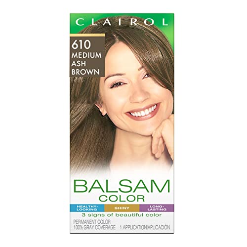 Clairol Balsam Permanent Hair Dye, 610 Medium Ash Brown Hair Color, Pack of 1