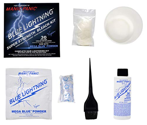 MANIC PANIC Blue Lightning Hair Bleaching Kit - (Super Strength) - 30 Volume Cream Developer With Mega Blue Toner Powder - Neutralizes Warm Tones, Lifts up to 5 Levels of Lightening - Hair Lightener