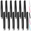 Swpeet 12Pcs 3.79 Inches Black Eyebrow Tweezers Stainless Steel Slant Tip Tweezers Kit, Professional Eyebrow Facial and Hair Remover, Slant Pointed Precision Tweezers Fits for Men and Women