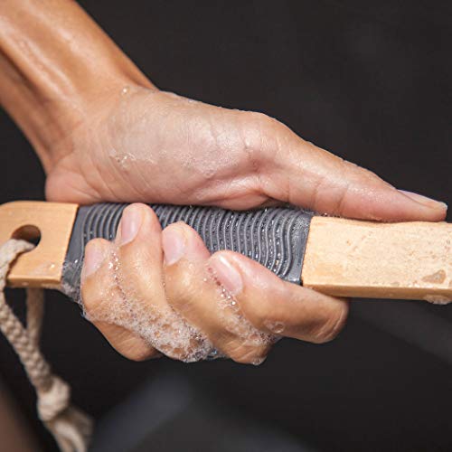 Bamboo Charcoal Back Scrubber with Long Handle & Pouf Set