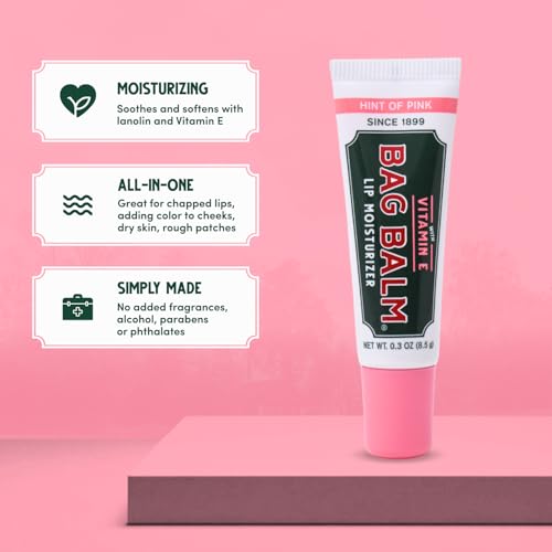 Vermont's Original Bag Balm Moisturizing Lip Balm with Vitamin E | Pack of 4 0.3oz Tubes (4 Pack, Hint of Pink)
