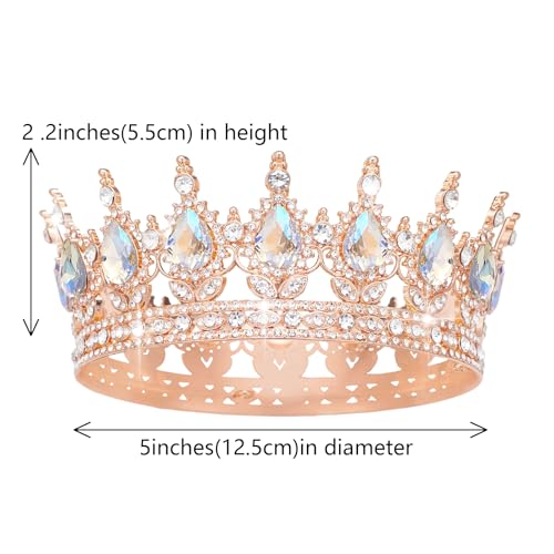 Rose Gold Rhinestone Wedding Crown for Women