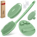 Silicone Back/Body/Face Scrubber & Soft Bath Glove Set 4PCS, Gentle Exfoliating Back & Body Scrubber with Dual-Side Brush Head, Hand-fit Bath Glove & Face Scrubber for Deep Cleaning(Green-4PC)