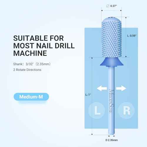 MelodySusie Safety Nail Drill Bits, 3/32'' Smooth Round Top Large Barrel Carbide Bits, Suitable for Manicure Pedicure Cuticle Gel Polishing, Beginners Bits, Light Blue, Series Bit-S, M