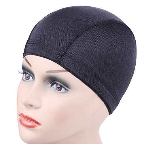 YANTAISIYU 5 PCS/Lot Black Dome Caps Wig Caps for Making Wigs Stretchable Hairnets Wig Cap with Wide Elastic Band (Dome Cap L)