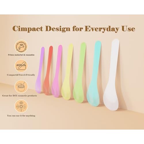 100 PCS Cosmetic Spatulas, 7 Colors ? Reusable Hygienic Makeup Scoop for Face Masks, Creams & Skincare, Flexible PP Tool for Mixing, Sampling, DIY, Salon & Travel 4.88'' x 1.06"