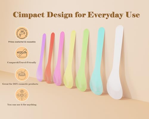 QsQueen 100 Pcs Cosmetic Spatulas, 7 Colors - Reusable Makeup Scoop