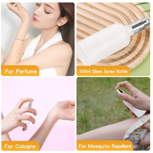 30 Pcs Glass Spray Bottle, 3.4 oz/100 ml Frosted Glass Spray Bottles, Perfume Empty Bottles, Refillable Container for Perfume, Clear Bottle with Sliver Fine Mist Sprayer for Face Body Travel