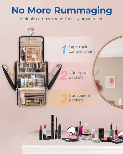 BAGSMART Hanging Makeup Bag with Hook - Large Capacity Cosmetic Organizer