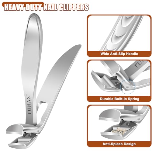 Nail Clippers for Men Thick Toenails, Large Angled Toenail Clippers for Seniors, Mess Free Wide Opening Toe Nail Clippers with Catcher, Heavy Duty Nail Cutter Trimmer with Long Handle & Sharp Blade