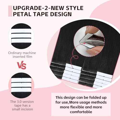 Invisible Tape in Hair Extensions Real Human Hair Pro3.0#1B Natural Black 20pcs 30g 14inch Seamless Injected Hand-Tied Invisi Edge Tape ins Extensions 3rd-Generation£¨#1B-14inch£©
