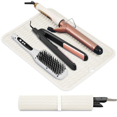Suafrnut Ivory Oversize Silicone Heat Resistant Mat for Hair Tools, 14.2x11 Inches