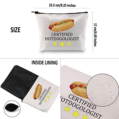 G2TUP Hot Dog Lover Gift Certified Hotdogologist Makeup Bag Hot Dogs Cosmetic Bag Food Lover Gift Sausages Lover Gift Zipper Travel Pouch (Certified Hotdogologist White Bag)