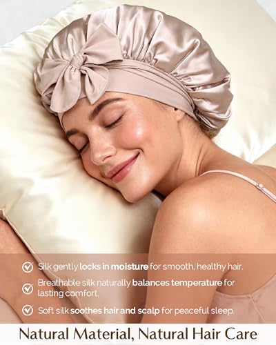 YANIBEST Mulberry Silk Sleep Bonnet for Women - Double Layer Hair Cap with Tie