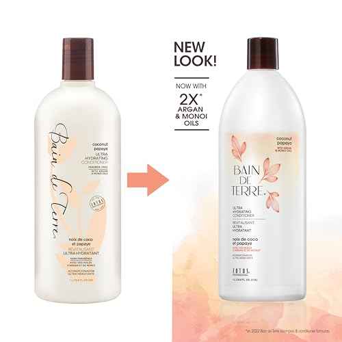 Bain de Terre Coconut Papaya Ultra Hydrating Conditioner, Moisture Quench for Dry, Damaged Hair, with Argan & Monoi Oils, Paraben-Free, Color-Safe, Vegan