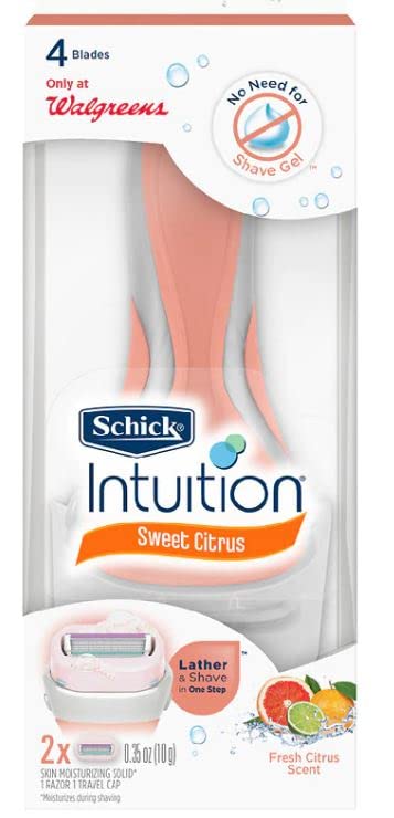 Schick Intuition Womens Razor Fresh Citrus Scent, 1 Handle with 2 Refills