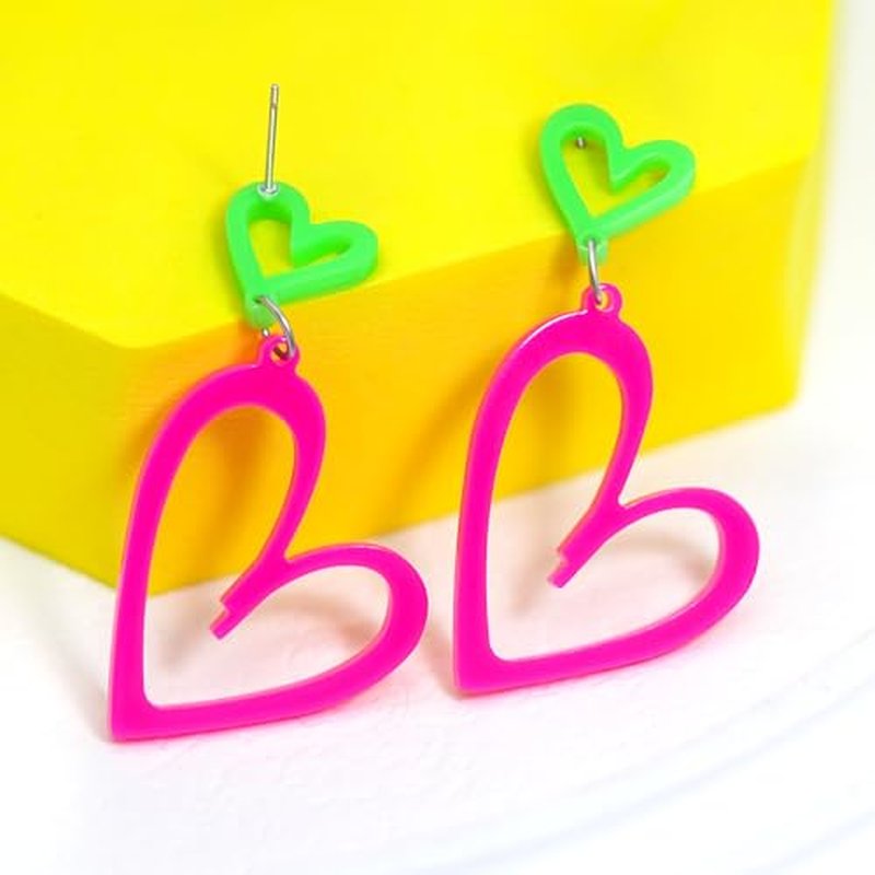 Neon Heart Earrings - 80s & 90s Acrylic Glow Party Jewelry