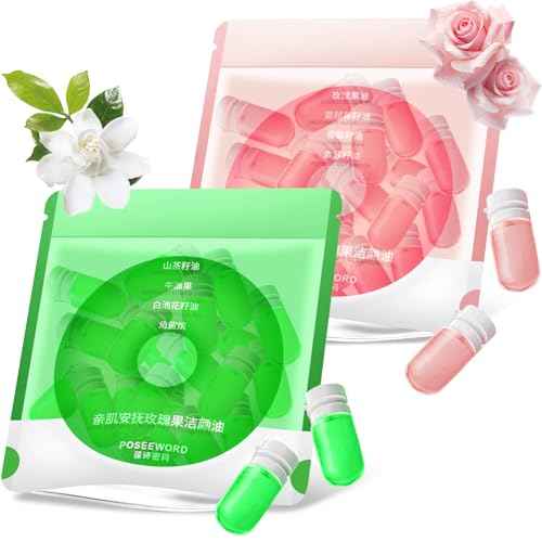 Natural Cleansing Oil Makeup Remover with Jojoba & Rose Oils, Gentle Moisturizing Cleansing Oil for All Skin Types, Individually Travel-Friendly, 2ml 40caps