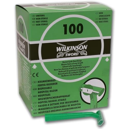 Wilkinson Hospital Disposable Razor, 100 ct, Green, Alloy Steel, Unisex