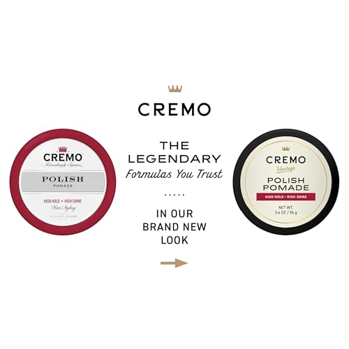 Cremo Hair Styling Shine Pomade for Men - Premium Barber Grade Shine Pomade for Hair Styling, 3.4 Oz