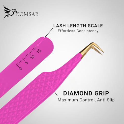 Professional Eyelash Extension Tweezers Set ? Fiber Tip & Diamond Grip Stainless Steel Lash Tweezers for Volume & Isolation | Anti-Static Precision Tool for Lash Artists (Pink)
