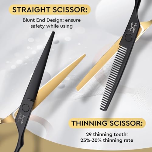 JASON 6-Inch Professional Hair Cutting Scissors Set Black & Gold – 10-Piece Barber Shears