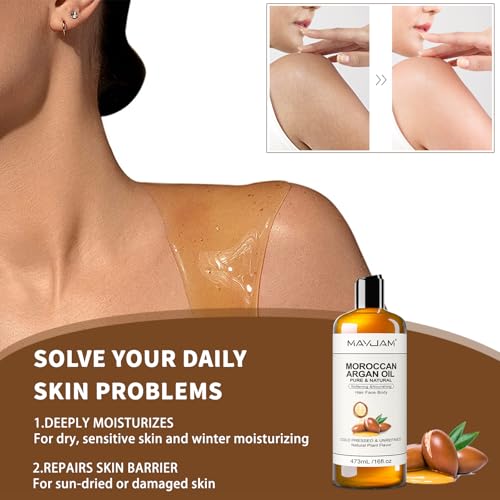 MAYJAM 16 Oz Organic Moroccan Argan Oil for Skin Hair Face & Body Moisturizer