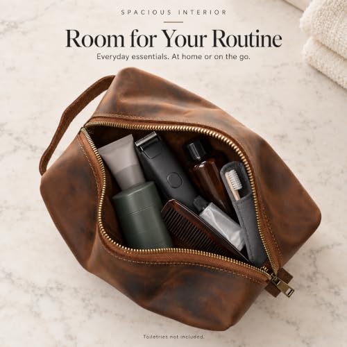 Personalized Leather Toiletry Bag for Men - Travel Dopp Kit with Custom Engraving