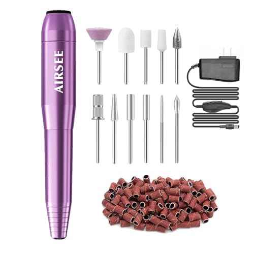 AIRSEE Home Lite Portable Electric Nail Drill Machine with adapter for Beginners, EFile for Acrylic Gel Nails and Manicure Pedicure Polishing Shape, Electric Nail File Kit for Home, Purple